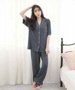 Aimerfeel Short Sleeve Cutsew And Long Pants Pajamas Top-Bottom Set SLEEP