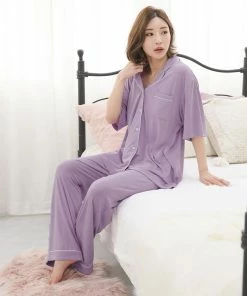 Aimerfeel Short Sleeve Cutsew And Long Pants Pajamas Top-Bottom Set SLEEP