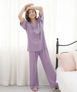 Aimerfeel Short Sleeve Cutsew And Long Pants Pajamas Top-Bottom Set SLEEP