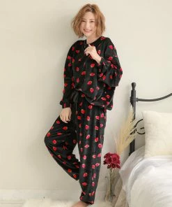 Aimerfeel Soft Boa Fleece Pajamas Top And Bottom Set