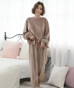 Aimerfeel Soft Boa Fleece Pajamas Top And Bottom Set