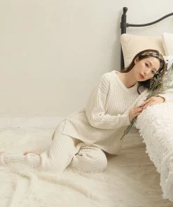 Aimerfeel Rib Chiffon Knit Long Pant