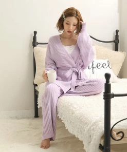 Aimerfeel Rib Chiffon Knit Long Pant