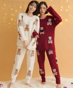 Aimerfeel Bear Chenille Yarn Top And Bottom Set SLEEP