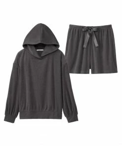 Aimerfeel Hooded Hoodie And Shorts Top-and-Bottom Set SLEEP