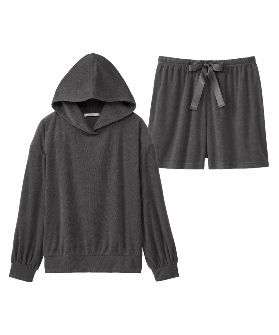 Aimerfeel Hooded Hoodie And Shorts Top-and-Bottom Set SLEEP
