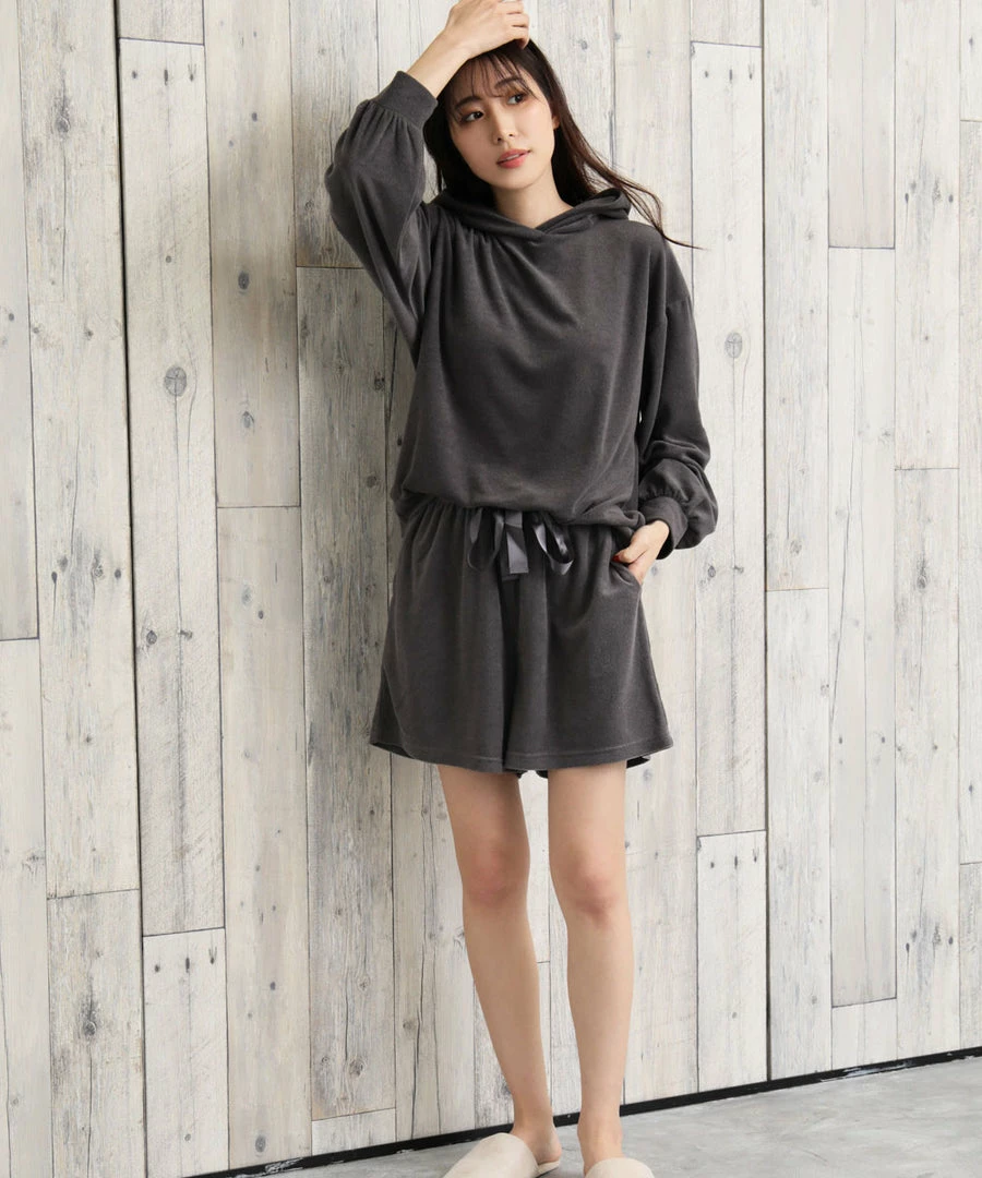 Aimerfeel Hooded Hoodie And Shorts Top-and-Bottom Set SLEEP