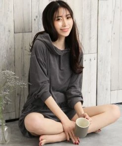 Aimerfeel Hooded Hoodie And Shorts Top-and-Bottom Set SLEEP