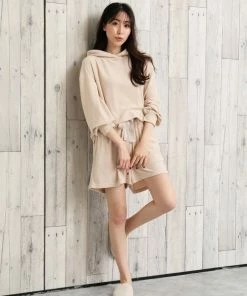Aimerfeel Hooded Hoodie And Shorts Top-and-Bottom Set SLEEP